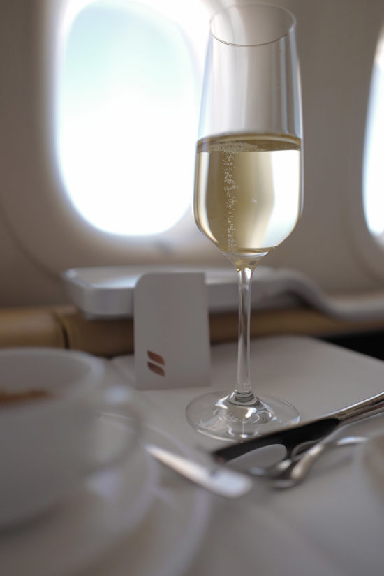 Champagne on Lufthansa Business Class Flight