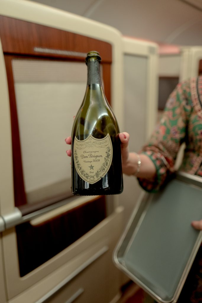 Dom Perignon on Singapore Airlines Business Class