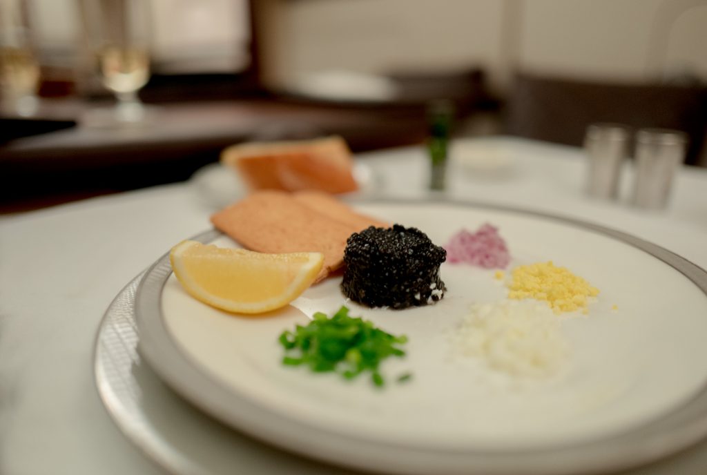 Caviar on Singapore Air Business Class Flight