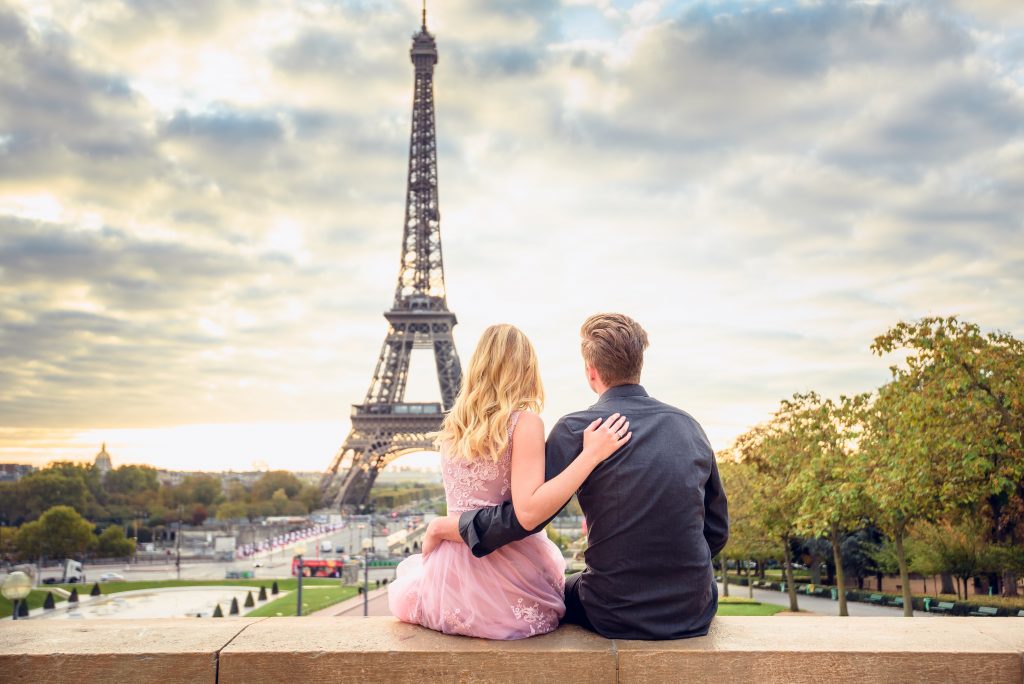 Couple Looking at Eiffel Tower in Paris